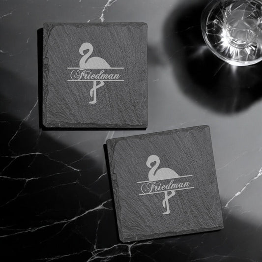 Flamingo Personalized Slate Coasters, Set of 4