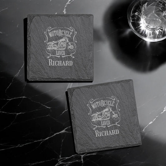 Motorcycle Rider Personalized Slate Coasters, Set of 4