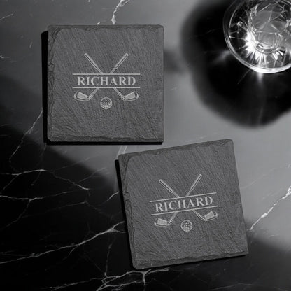 Golf Personalized Slate Coasters, Set of 4