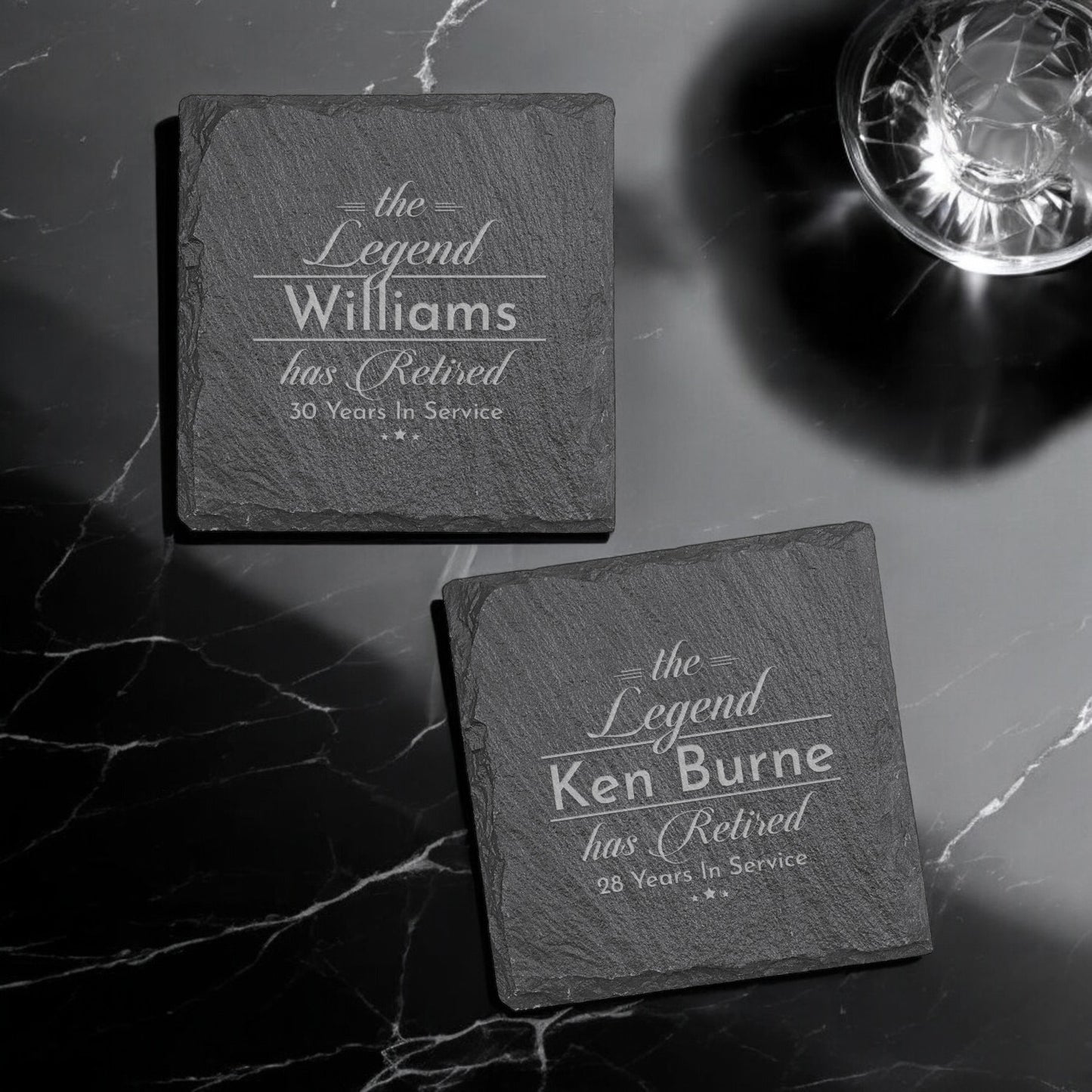 The Legend Has Retired Personalized Slate Coasters, Set of 4