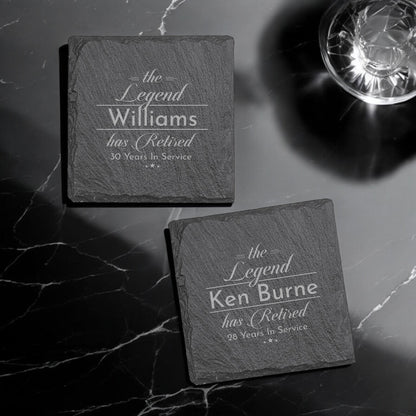 The Legend Has Retired Personalized Slate Coasters, Set of 4