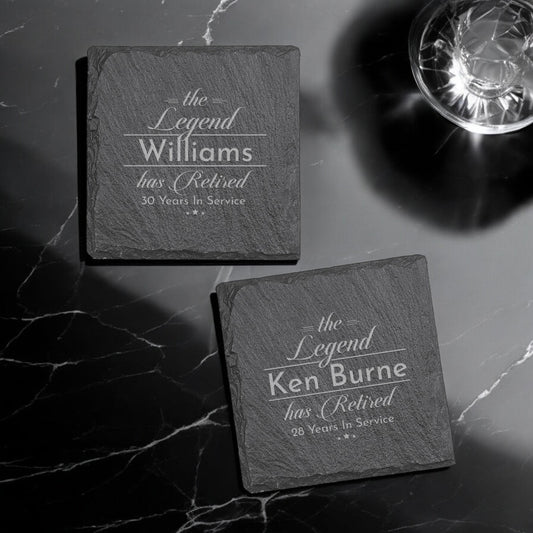 The Legend Has Retired Personalized Slate Coasters, Set of 4