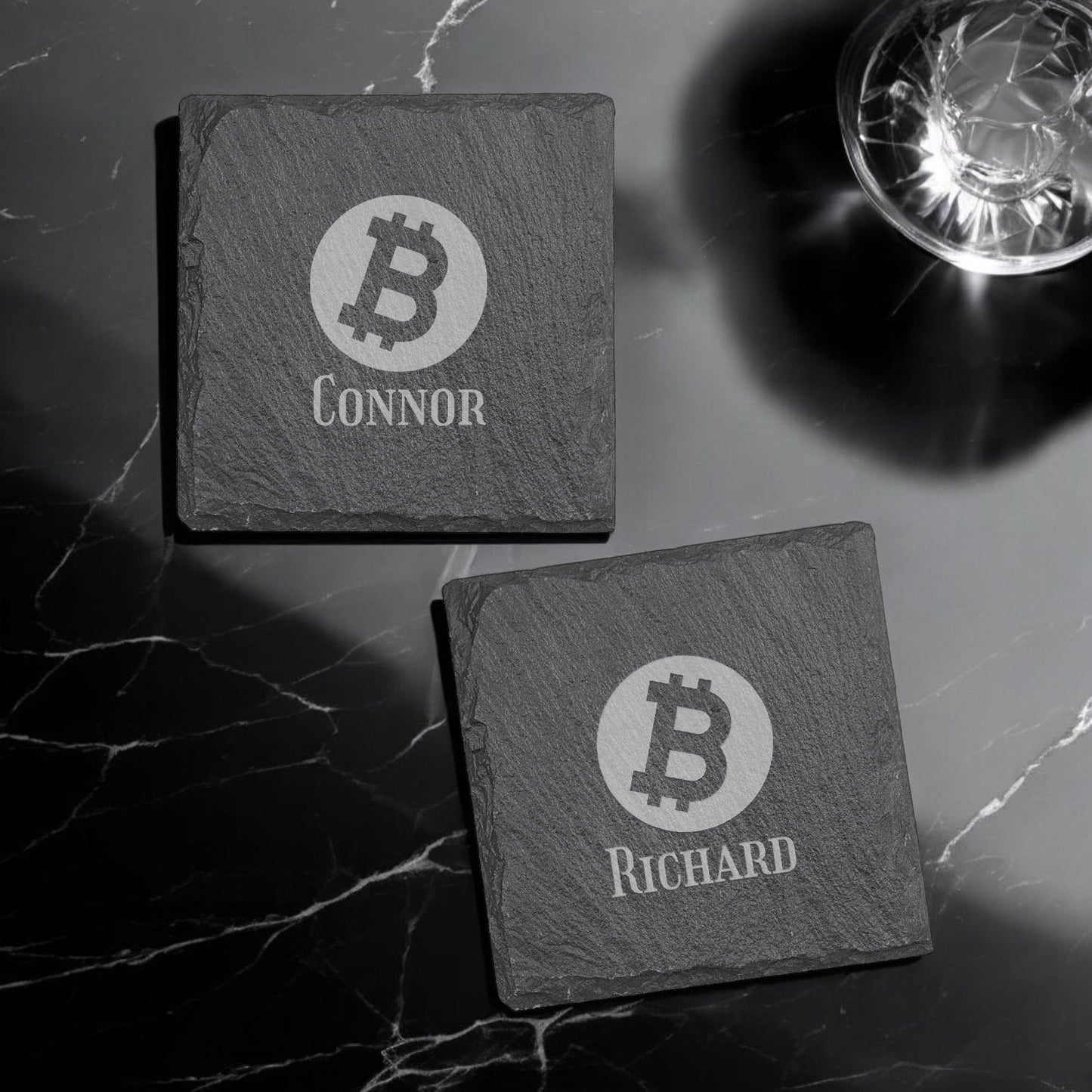 Bitcoin Crypto Personalized Slate Coasters – Set of 4