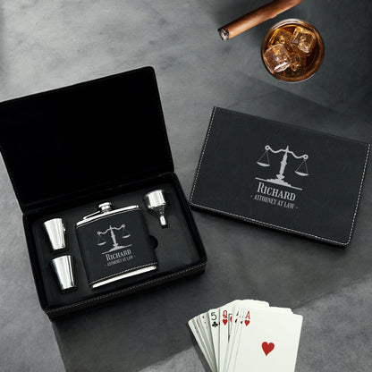 Lawyer Personalized Leather Flask Set