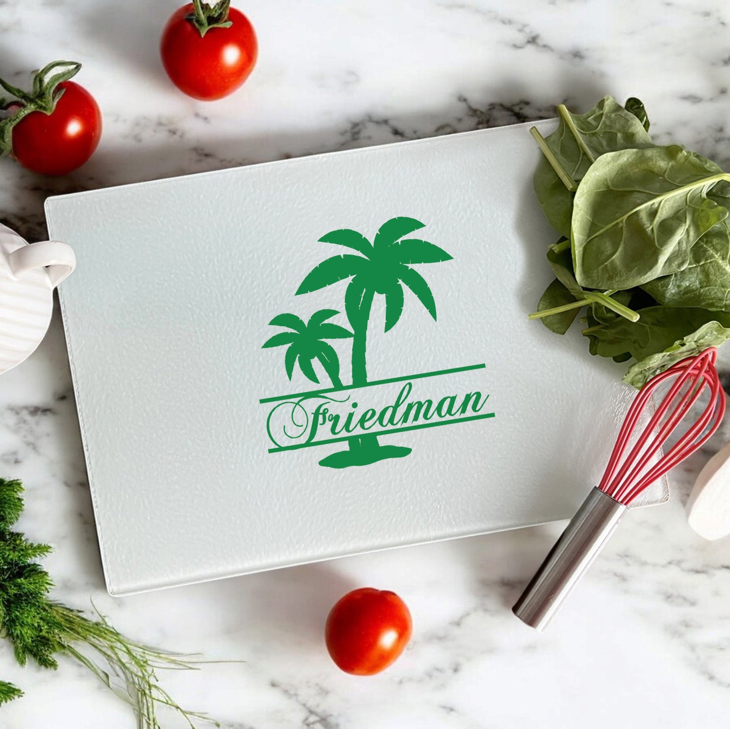 Palm Tree Personalized Glass Cutting Board