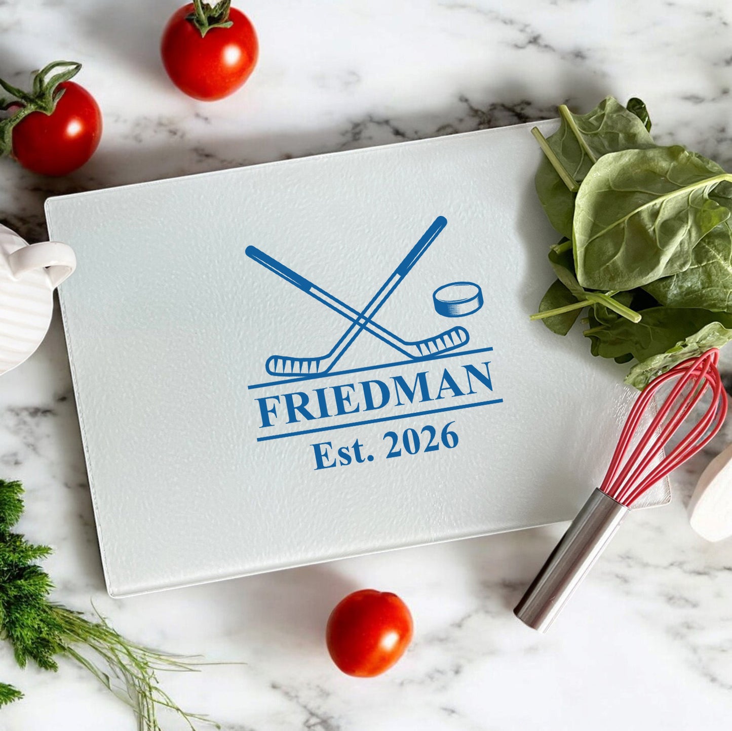 Hockey Personalized Glass Cutting Board