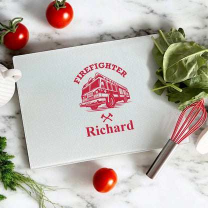 Firefighter Personalized Glass Cutting Board