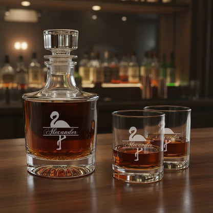 Tropical Coastal Signature Collection Personalized Legacy Reserve Whiskey Decanter with Rocks Glasses - Set of 3