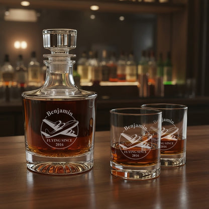 Aviator Pilot Personalized Legacy Reserve Whiskey Decanter with Rocks Glasses - 3 pc