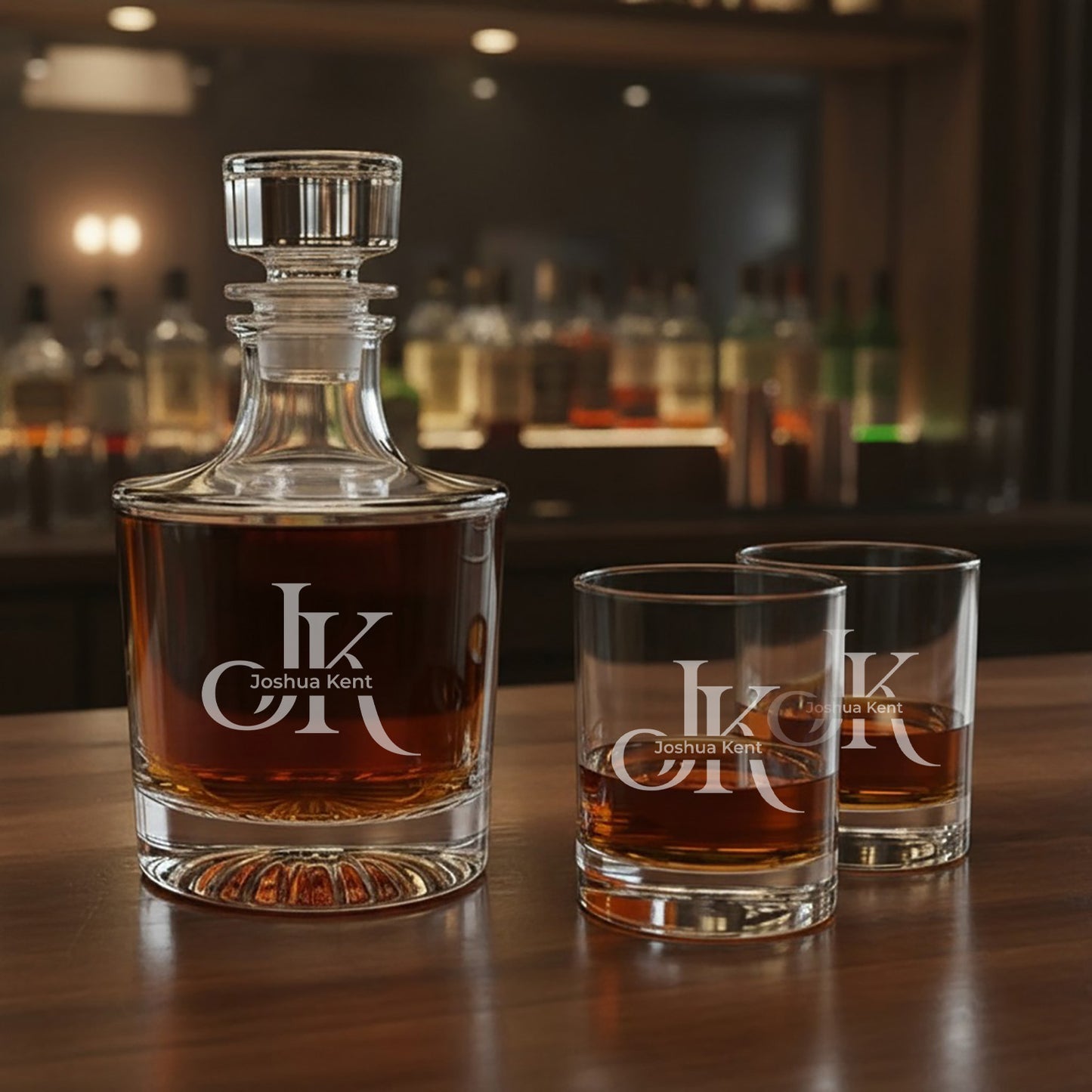 Monogram Personalized Legacy Reserve Whiskey Decanter with Rocks Glasses - 3 pc
