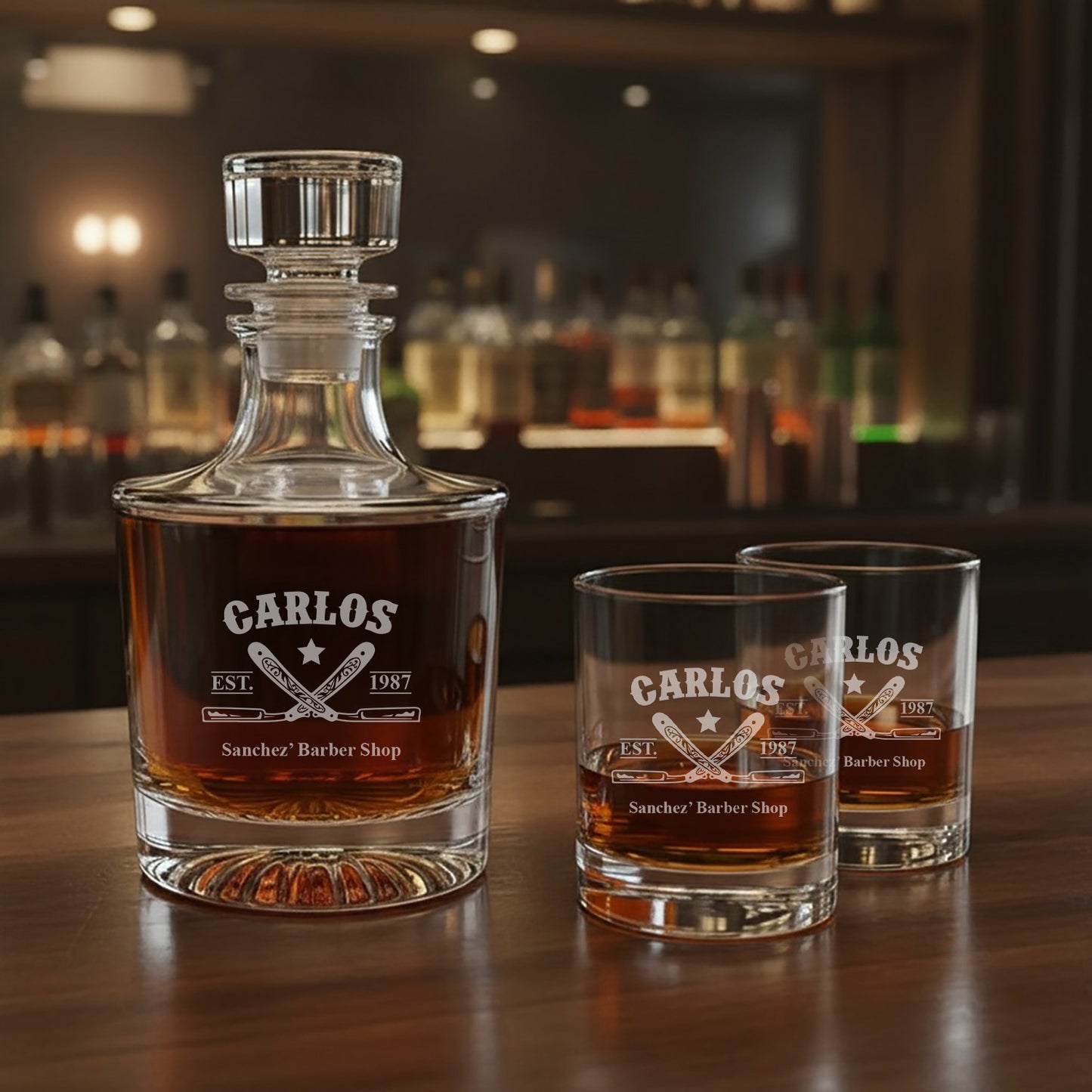 Barber Personalized Legacy Reserve Whiskey Decanter with Rocks Glasses - 3 pc