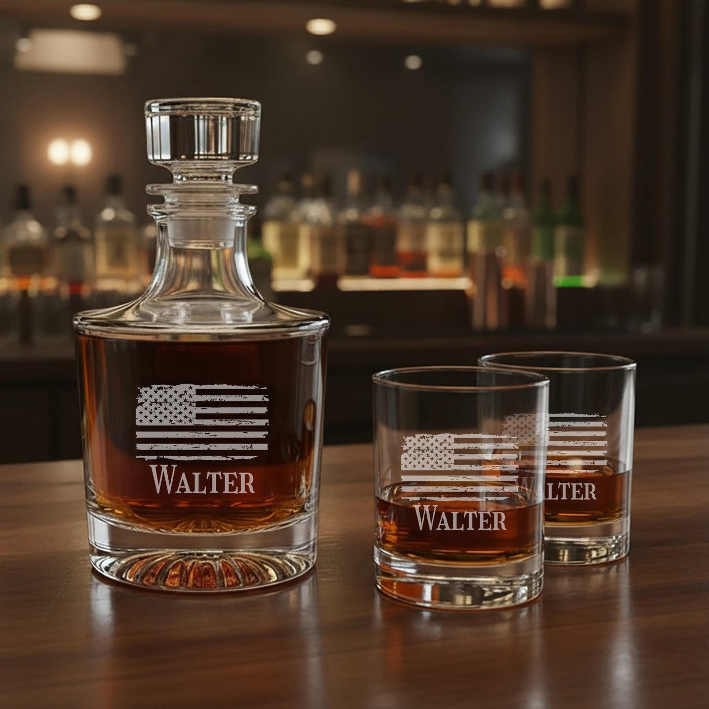 Patriotic Military Personalized Legacy Reserve Whiskey Decanter with Rocks Glasses - 3 pc