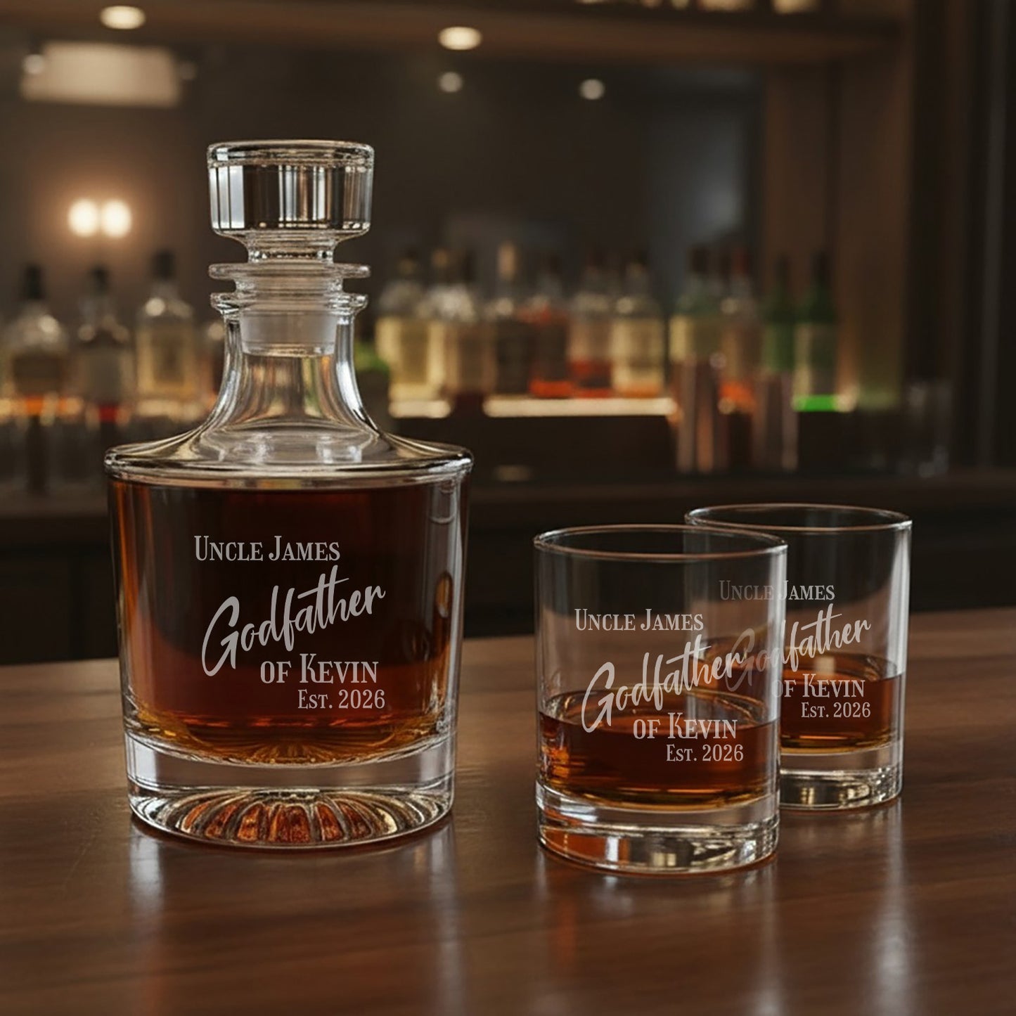 Godparent Personalized Legacy Reserve Whiskey Decanter Set with Rocks Glasses – 3 Pc