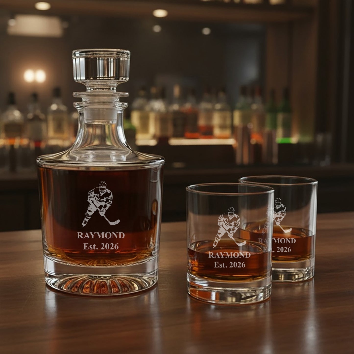 Hockey Personalized Legacy Reserve Whiskey Decanter with Rocks Glasses - 3 pc
