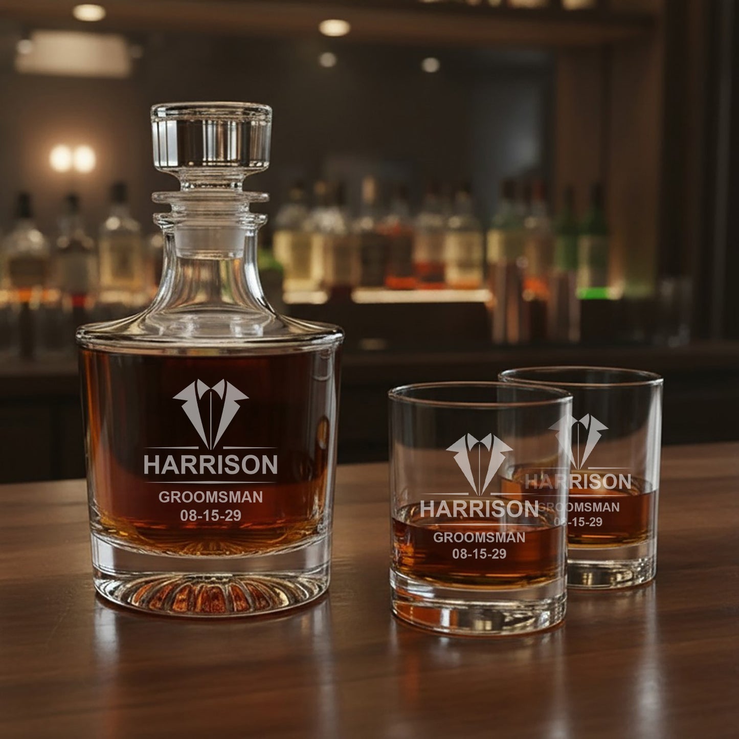 Groomsmen Personalized Legacy Reserve Whiskey Decanter with Rocks Glasses - 3 pc
