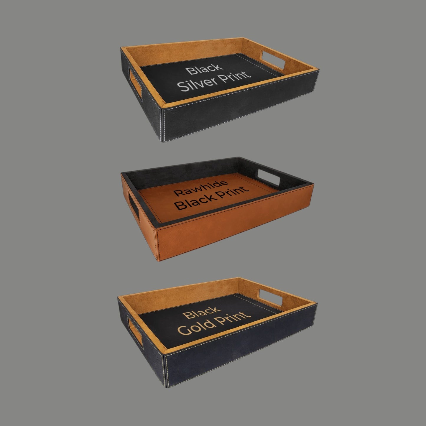 Monogram Personalized Rectangle Leather Serving Tray