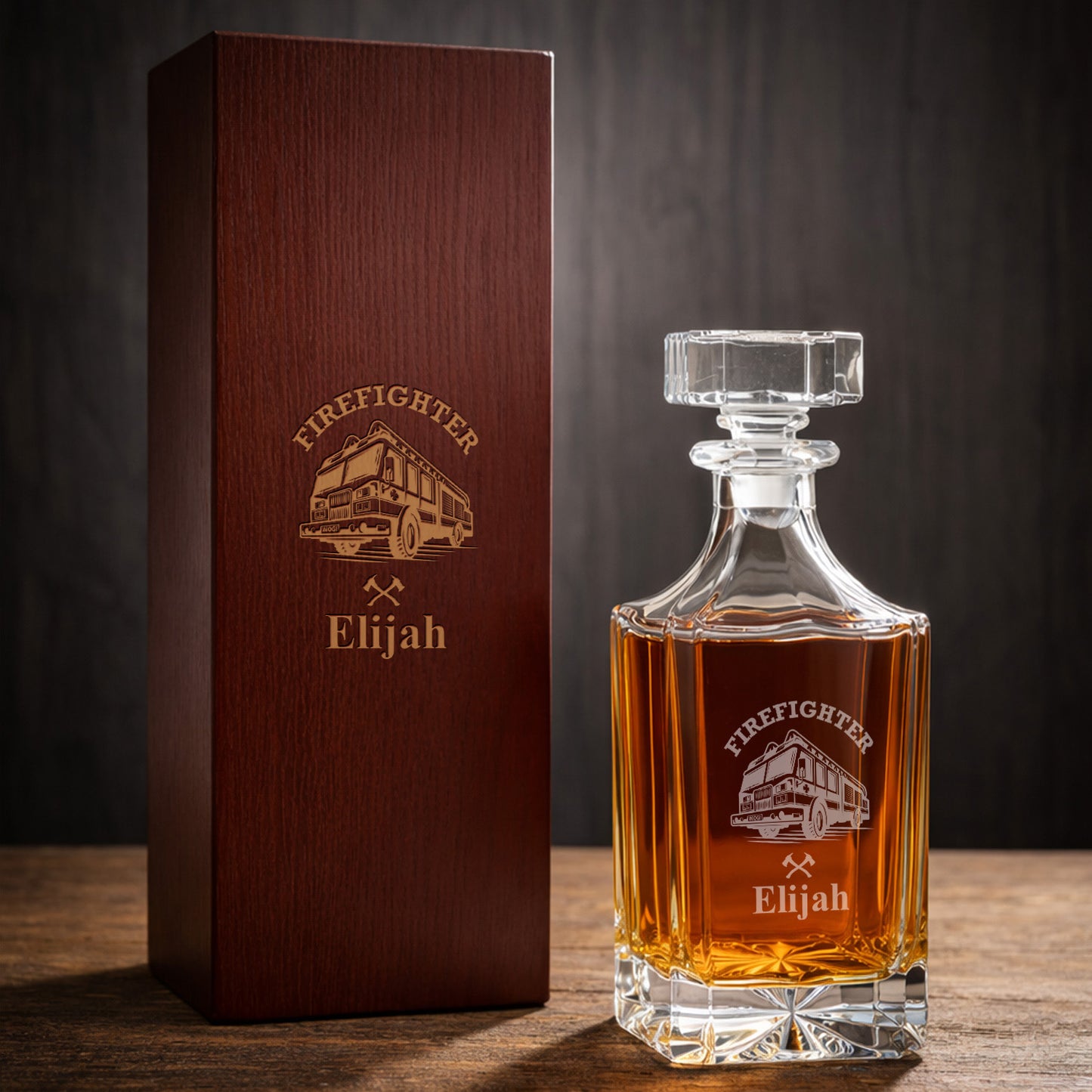 Firefighter Personalized Classic Whiskey Decanter with Glasses Gift Set