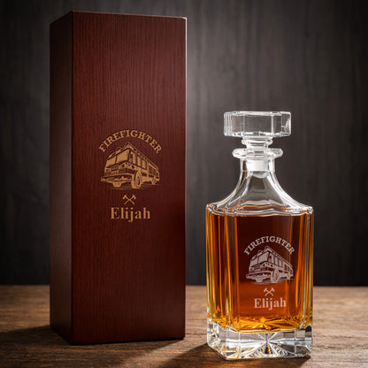 Firefighter Personalized Classic Whiskey Decanter with Glasses Gift Set