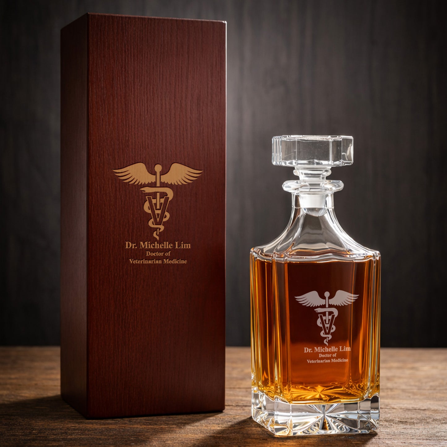 Medical Professionals Personalized Classic Whiskey Decanter with Glasses Gift Set