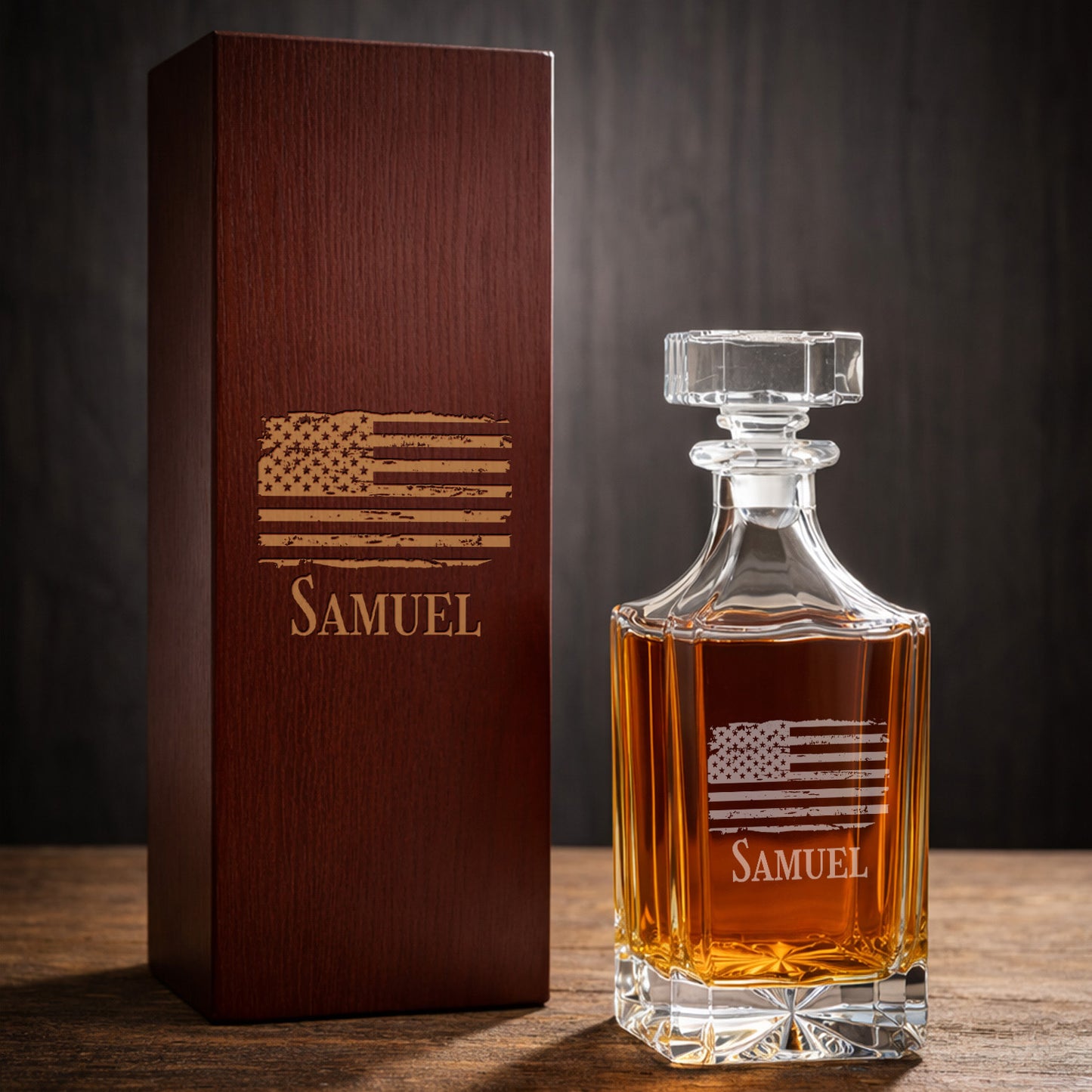 Patriotic Military Personalized Classic Whiskey Decanter with Glasses Gift Set