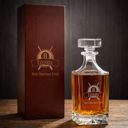 Pool Billiard Eight-Ball Personalized Classic Whiskey Decanter with Glasses Gift Set