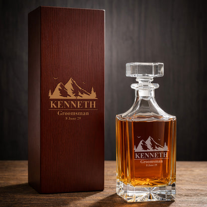 Groomsmen Personalized Classic Whiskey Decanter with Glasses Gift Set