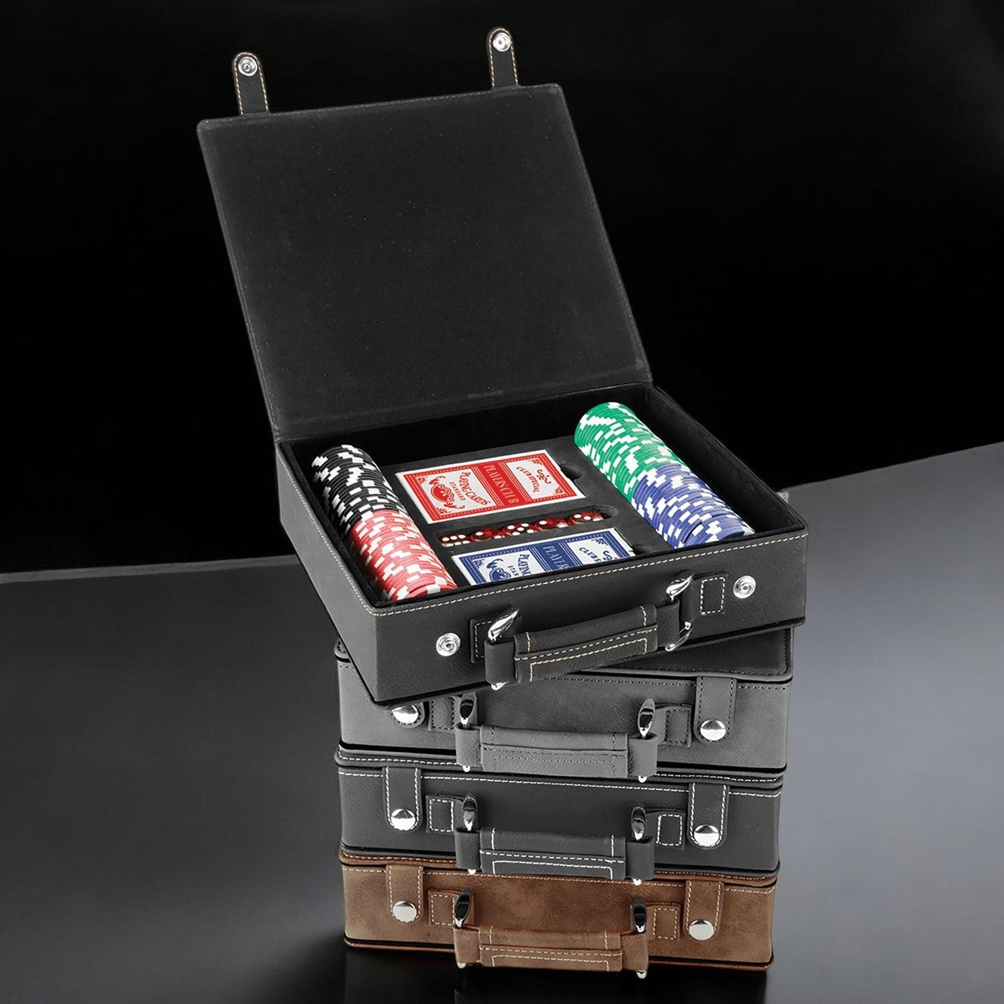 Monogram Personalized Leather Poker Gift Set