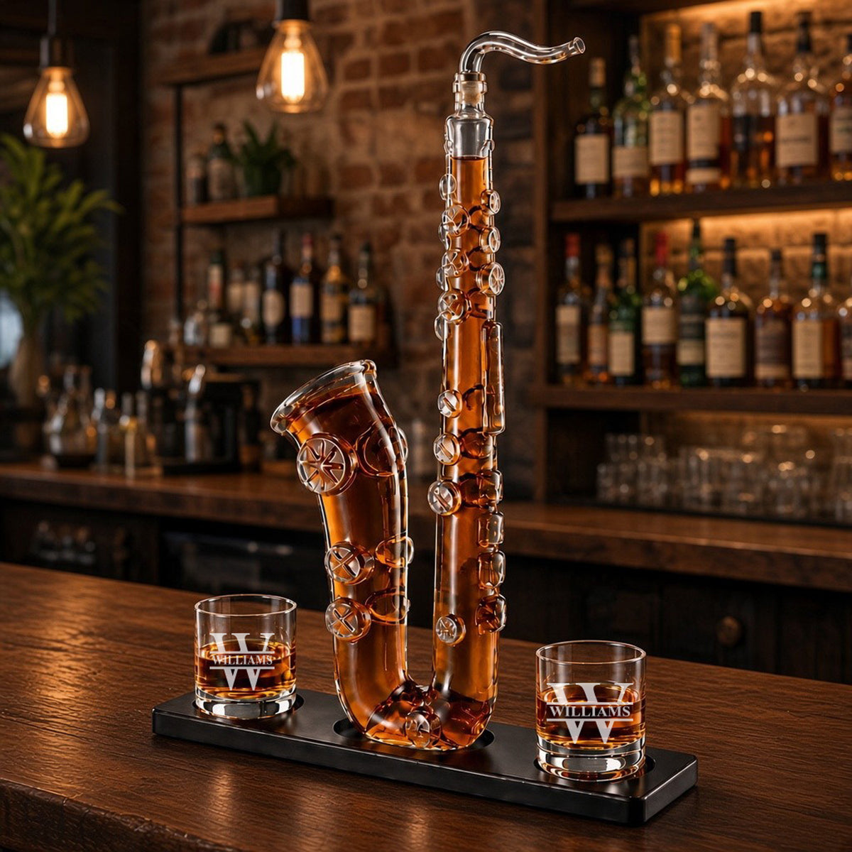 Personalized Saxophone Whiskey Decanter with  Whiskey Glasses Gift Set