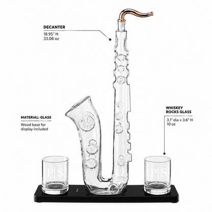 Personalized Saxophone Whiskey Decanter with  Whiskey Glasses Gift Set