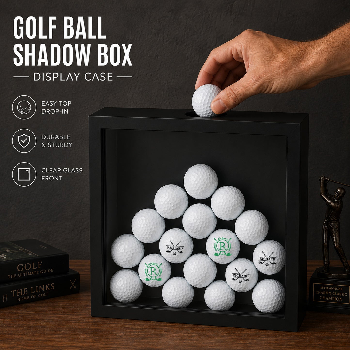Personalized Golf Ball Shadow Box Display Case