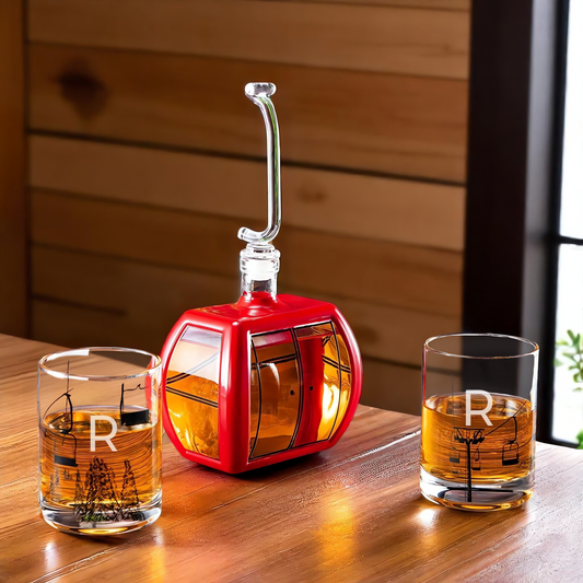 Gondola Ski Decanter with 2 Personalized Whiskey Glasses