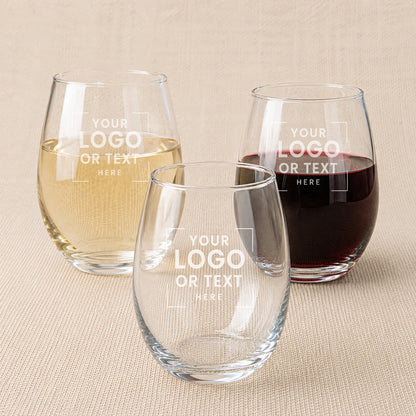 Custom Logo Personalized Stemless Wine Glass - Set of 12
