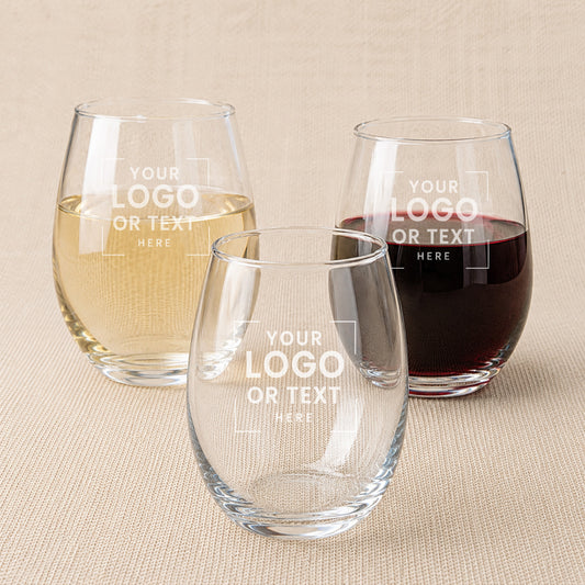 Custom Logo Personalized Stemless Wine Glass - Set of 12
