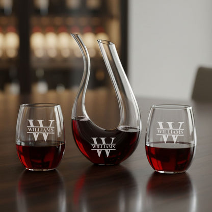 Canaiolo Personalized Harp Wine Decanter With Wine Stemless Glass Set