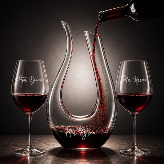 Signature Personalized Harp Wine Decanter With Wine Glass Set