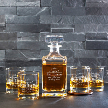 The Legend Has Retired Personalized Classic Whiskey Decanter with Glasses Gift Set