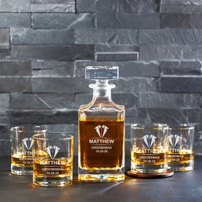 Groomsmen Personalized Classic Whiskey Decanter with Glasses Gift Set