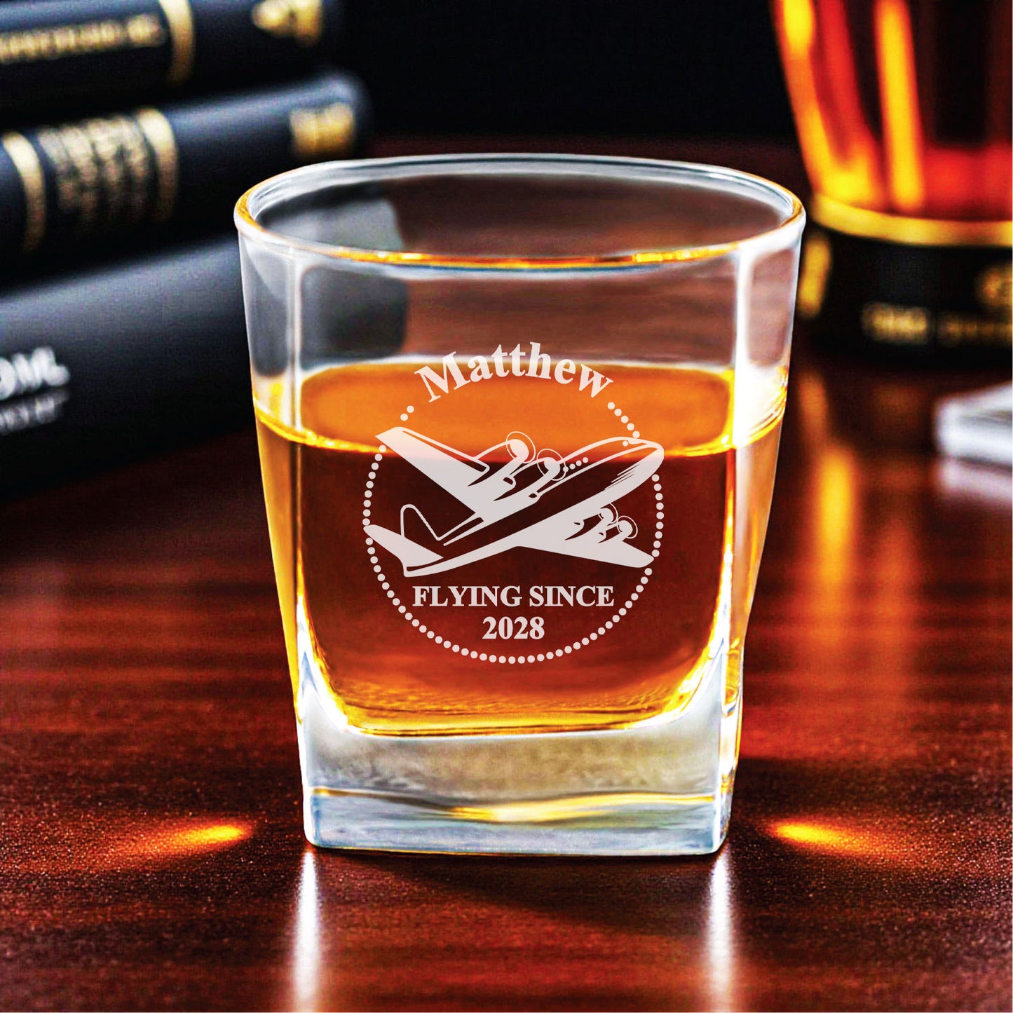 Aviator Pilot Personalized Square Whiskey Glass