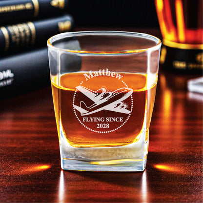 Aviator Pilot Personalized Square Whiskey Glass