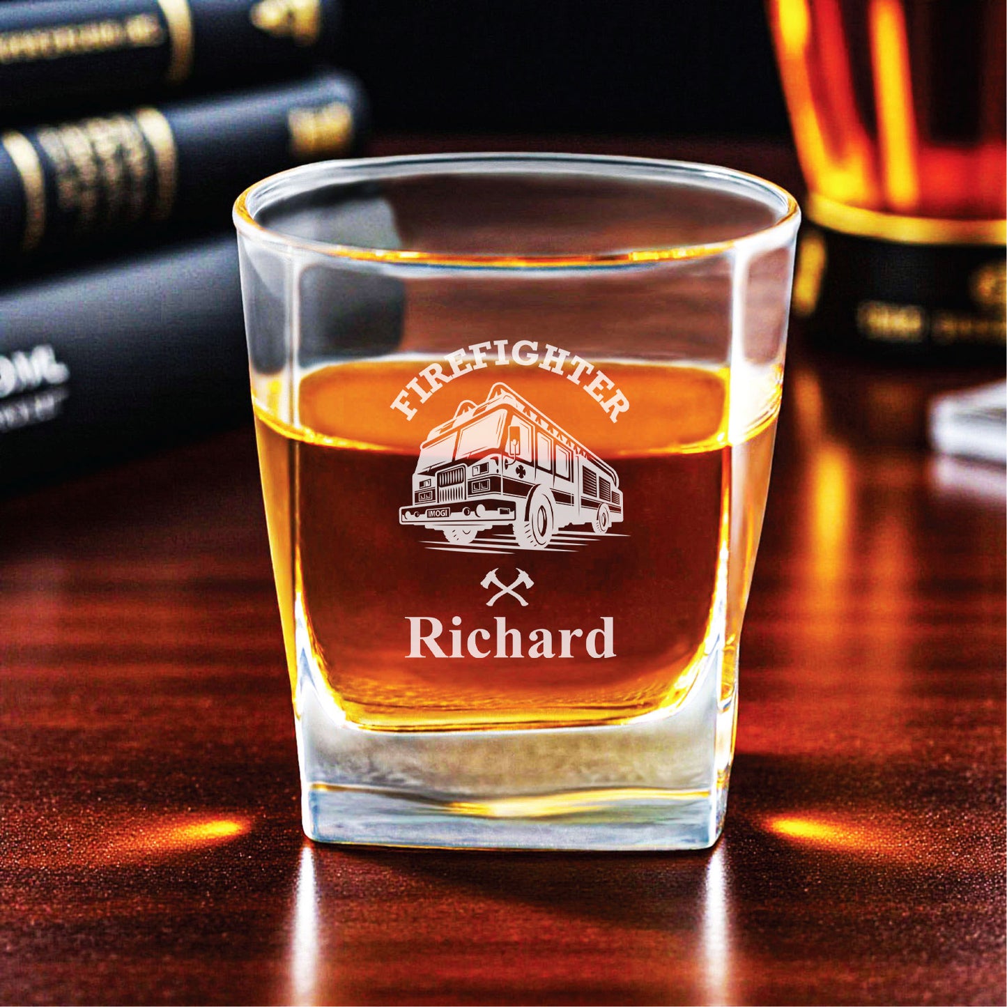 Firefighter Personalized Square Whiskey Glass