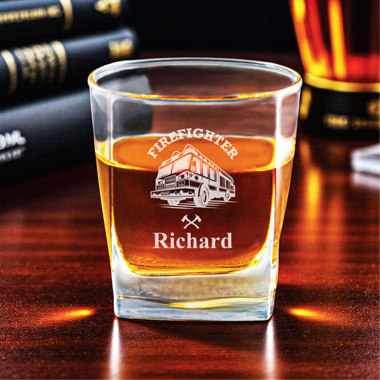 Firefighter Personalized Square Whiskey Glass