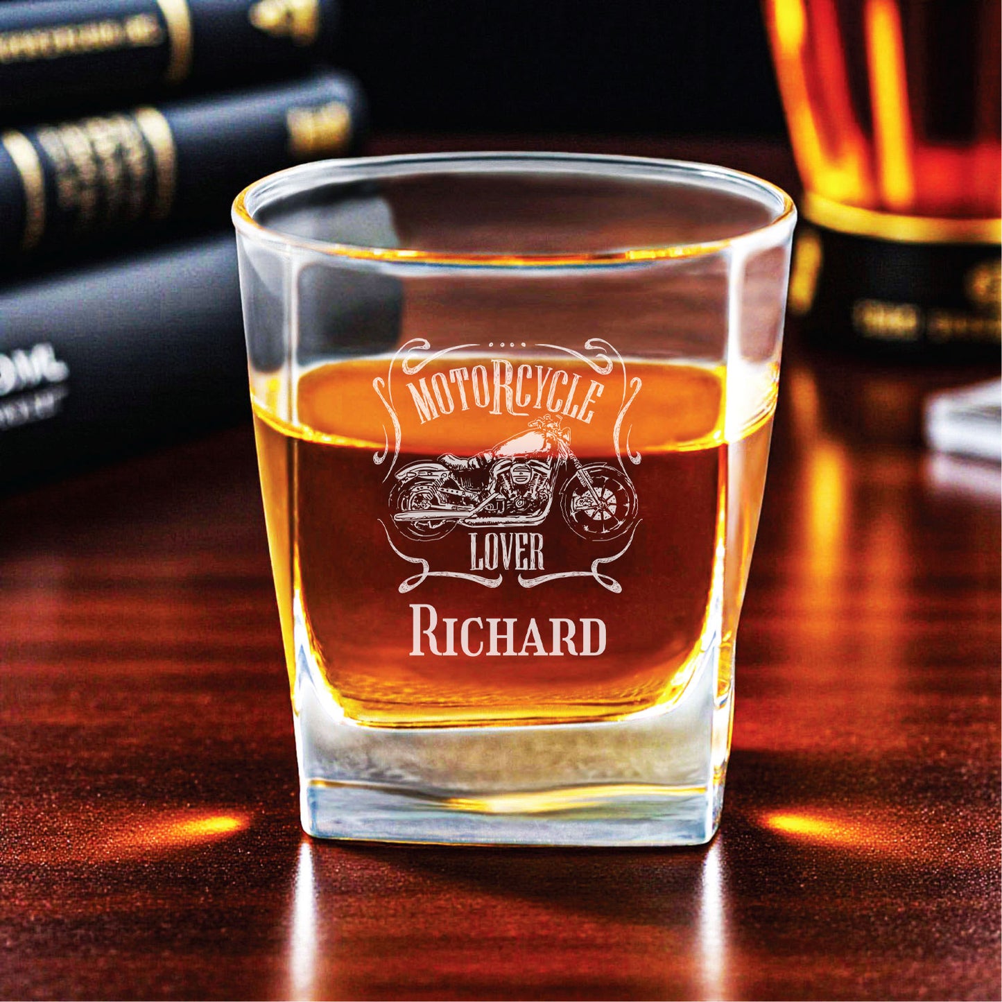 Motorcycle Rider Personalized Square Whiskey Glass