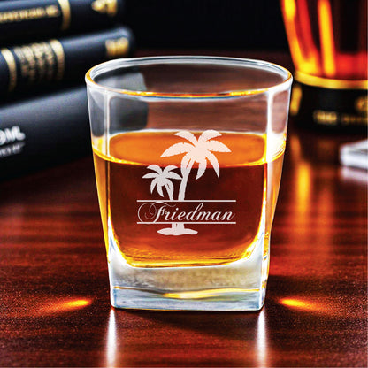 Palm Tree Personalized Square Whiskey Glass