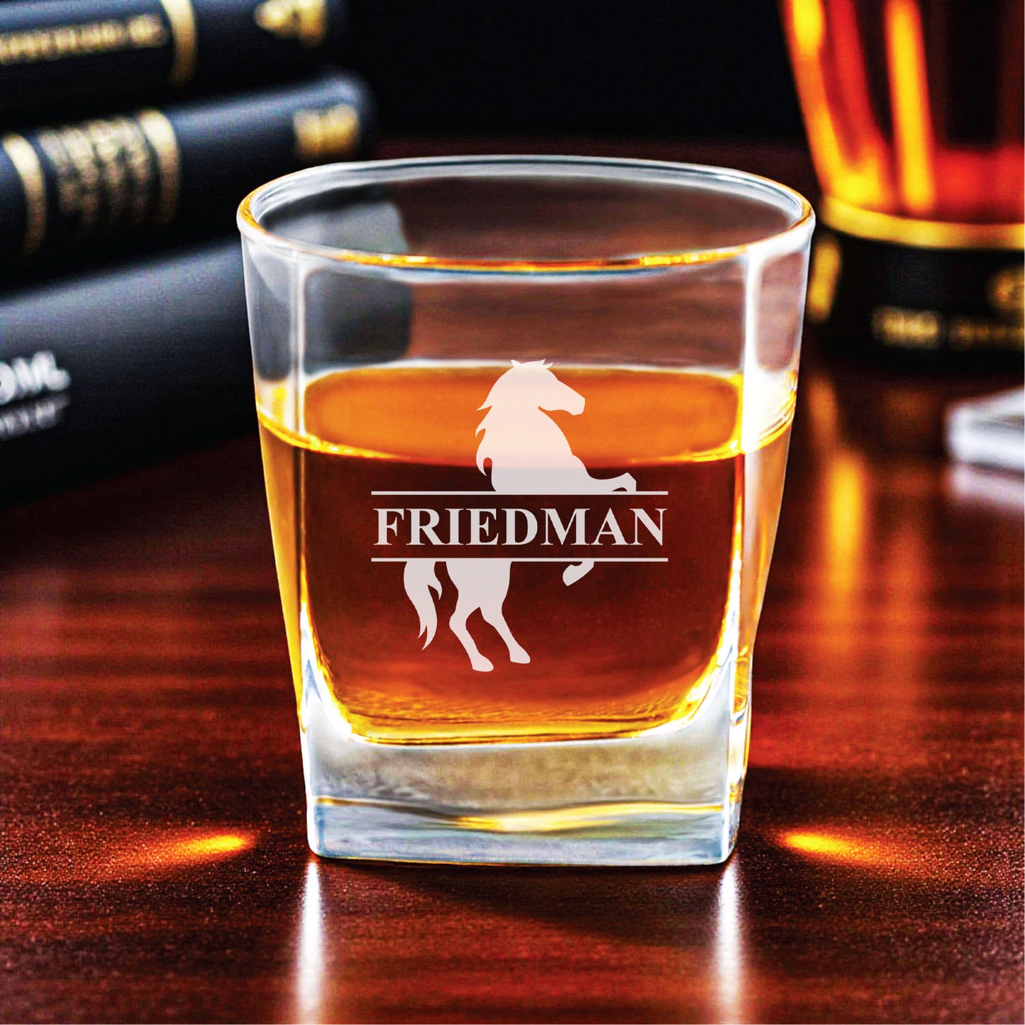 Equestrian Horse Personalized Square Whiskey Glass