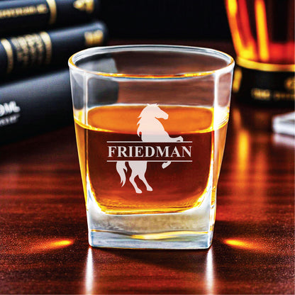 Equestrian Horse Personalized Square Whiskey Glass