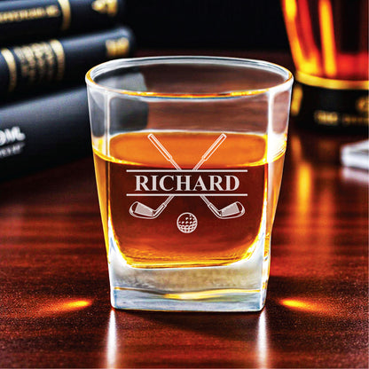 Golf Personalized Square Whiskey Glass