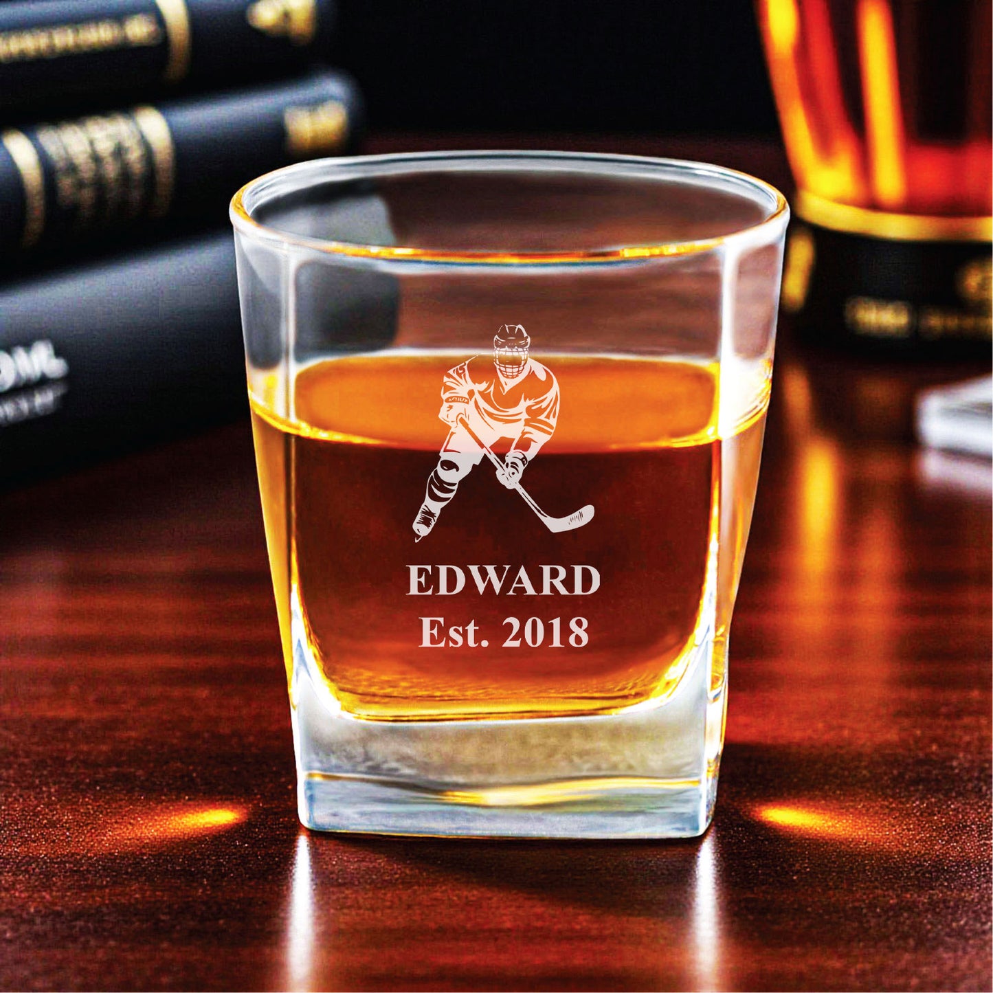Hockey Personalized Square Whiskey Glass