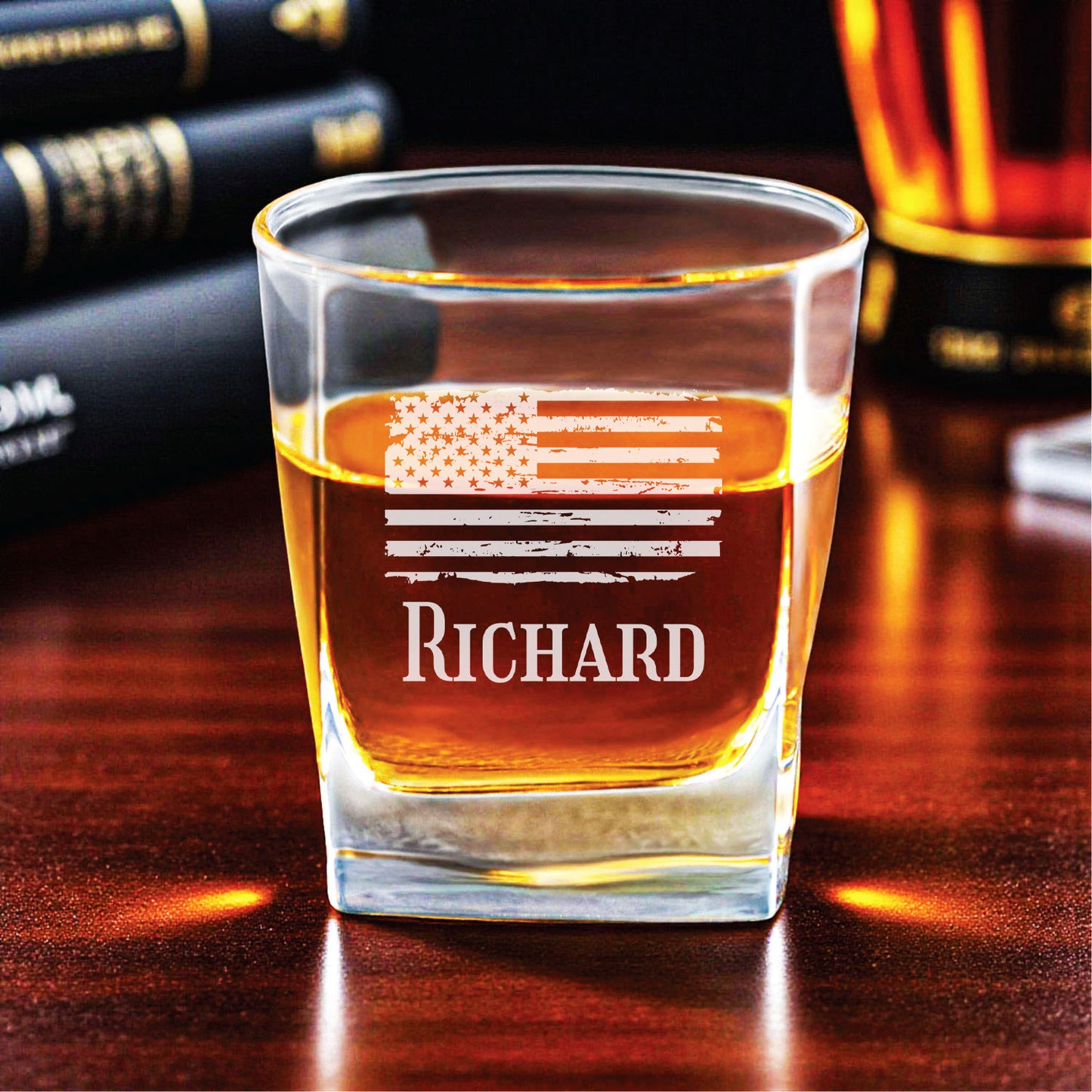 Patriotic Military Personalized Square Whiskey Glass