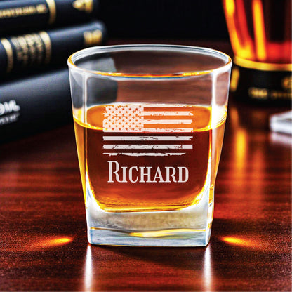 Patriotic Military Personalized Square Whiskey Glass