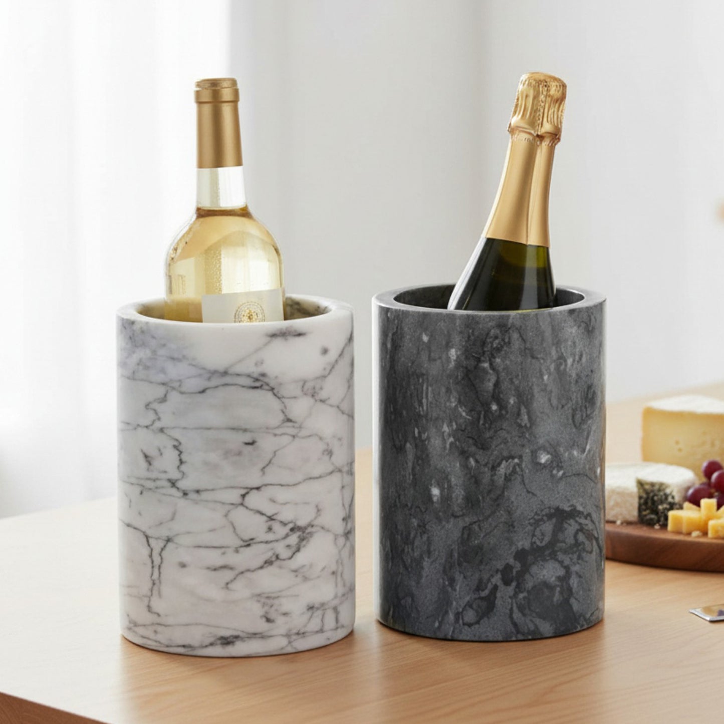 Monogram Engraved Champagne Glasses with Marble Bottle Chiller Set